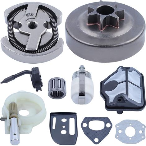 Kit de tambour d'embrayage .325 7T, filtre à air et pompe à huile pour Husqvarna 142 141 137 136 36 41, .325" 7T Tambour d'embrayage, ensemble d'embrayage, pompe à huile, prise d'huile, filtre à air, (1/5)