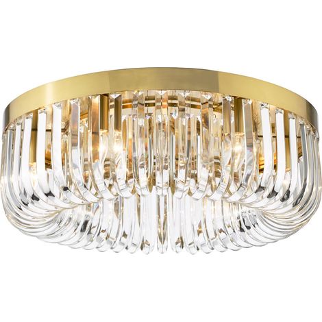 Dar Sigourney Sigourney Plafonnier 6 Lumières Or Satiné et Cristal