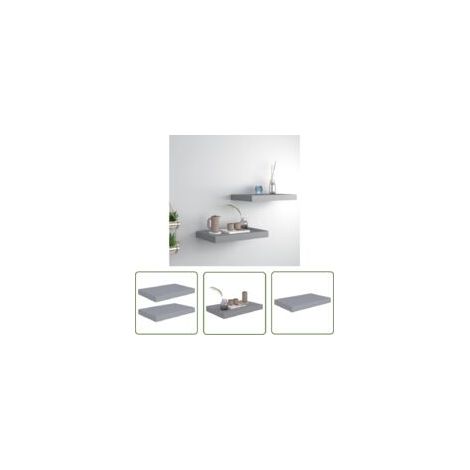 The Living Store Schwebende Wandregale, 2 Stück, Grau, 40 x 23 x 3,8 cm, MDF – Wandregale – Schwebende Regale – Wanddekoration – Wandaufbewahrung – Dekorative Möbel – Crezuo