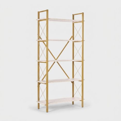 Elysian Regal 5-Etagen-Bücherregal aus Metall in Gold und Holz - Beige (1/5)