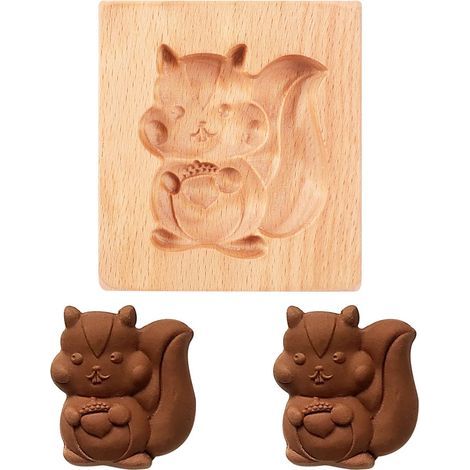Moule à biscuits en bois, moule à biscuits en forme de petit écureuil à faire soi-même, moule à pâtisserie antiadhésif, emporte-pièce sculpté, moule à gaufrer pour pain d'épice (1/5)