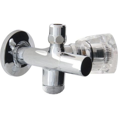 Robinet d'angle combiné GS0170 DN15 chromé avec poignée Atmos en PVC