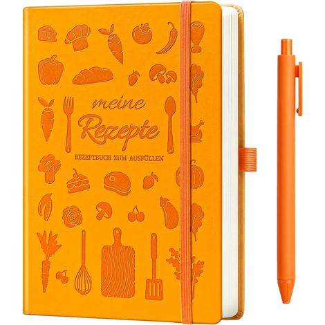 Carnet de recettes à compléter,format A5,livre de cuisine à remplir soi-même,livre de recettes vierge avec index et table des matières,livre de cuisine DIY pour soi ou à offrir (Orange) (1/5)