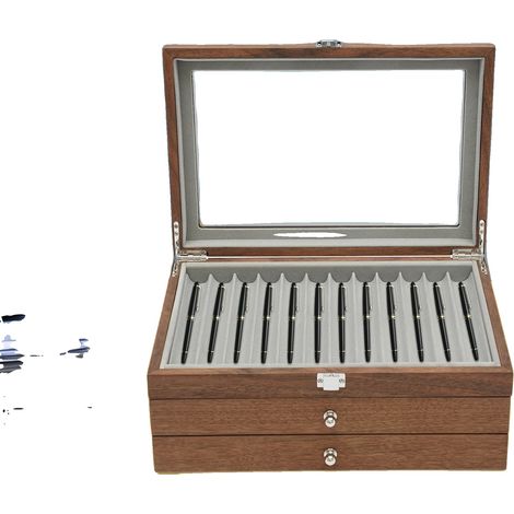 Étui de rangement pour stylos plume, 34 emplacements, panneau MDF, dimensions 31x20x12,5 cm, écologique, style traditionnel chinois (1/5)