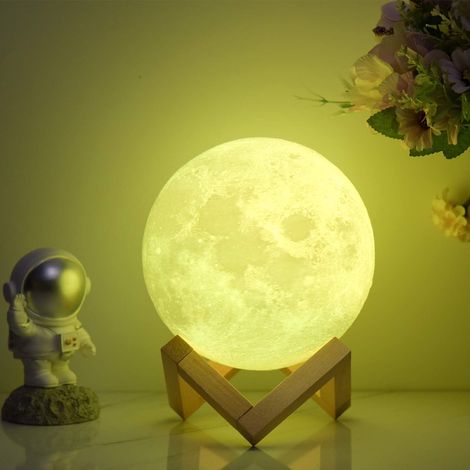 Lampada a forma di luna, regalo per bambini, regalo per donne, ricaricabile tramite USB, luminosità regolabile, stampa 3D, luce bianca calda e bianca fredda (15 cm) (1/5)