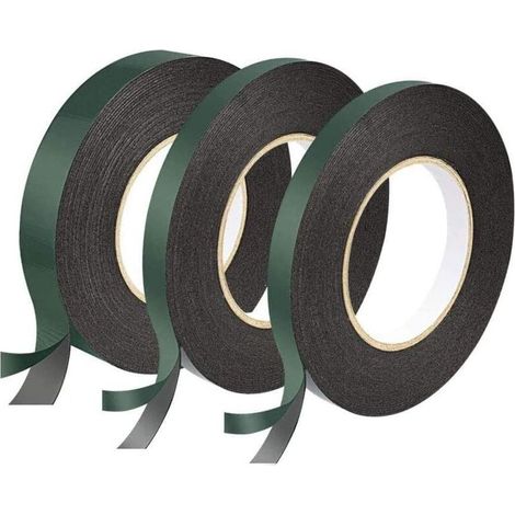 Lot de 3 Rouleaux Ruban Adhésif Double Face Noir Mousse Extra Fort Imperméable Isolant Thermique Anti-Chocs 12mm et 25mm (1/5)