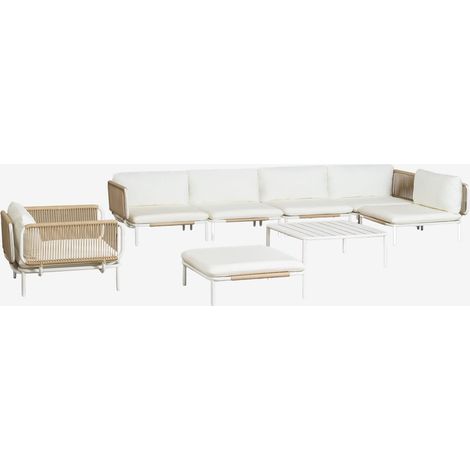SKLUM 5-teiliges Gartenset mit modularer Ecksofa, Couchtisch, Pouf und Stuhl aus Roubly-Stahl Beige Mandel Rose