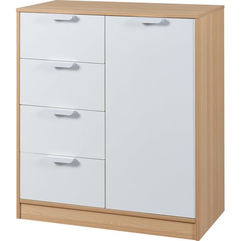 Cassettiera pratico mobile contenitore per ingresso soggiorno camera da letto 90 x 80 x 40 cm MDF effetto rovere bianco 030009320