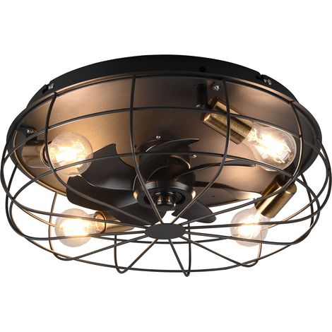 Plafoniera con Ventilatore da Interno Attacco E27 Ø50 cm Metallo Nero Opaco