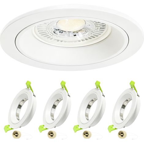 Spot LED Encastrable 230V Aluminium Cadre Avec Douille GU10, Spots de Plafond Trou de Montage 75mm, Encastrable Plafond GU10 Spot LED Salle de Bain, Cuisine et Salon, Lot de 4, Blanc (1/5)