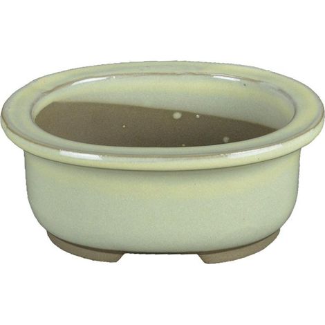 Vaso per bonsai Giapponese Morrisan ovale in gres smaltato bianco 10,5x8,5x4,5 cm - B03-3-1C (1/4)