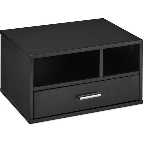 Supporto per stampante moderno e pratico da scrivania 22 x 40 x 30 cm con 3 scomparti in truciolato nero 130009815