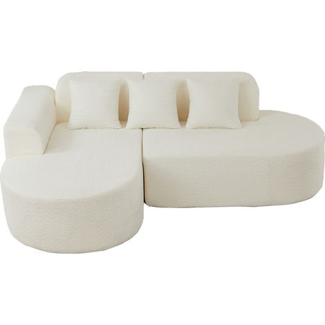 Sofá chaise longue izquierdo 222x157x73 cm de tejido chenilla beige, para salón FloraGrace (1/5)