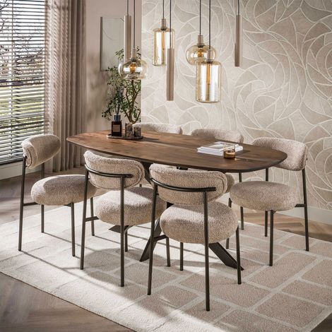Ensemble repas table 215 cm + 6 chaises tissu bouclette sable - ZURHA (1/5)