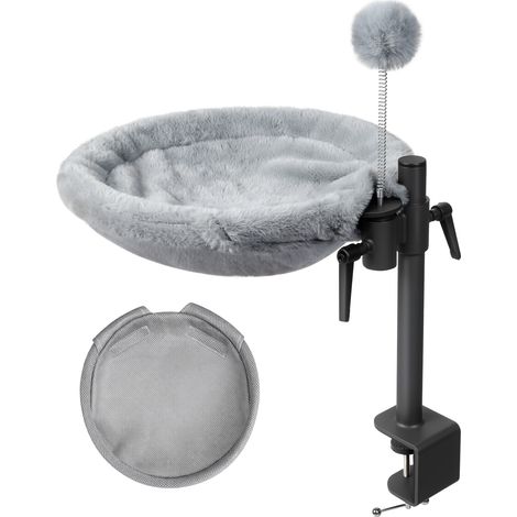 Skylos Cat Bed for Desk 360° Rotating Hammock Adjustable Height Plush Mesh Grey (1/5)