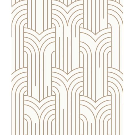 Papier peint géométrique Art Déco blanc et or (1/2)