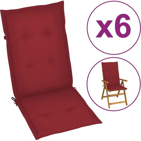vidaXL Garden Highback Chair Cushions 6 pcs Wine Red 120x50x3 cm Fabric