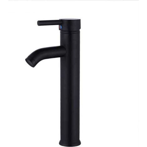 Stainless Steel Tall Bathroom Sink Faucet, Single Handle Hot and Cold Water Mixer Tap with 2 Hoses Included, Black MUMU (1/4)