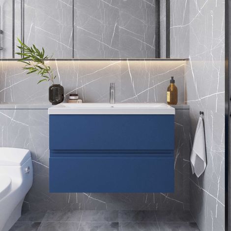 Hudson Reed Urban Wall Hung 2-Drawer Vanity Unit with Basin 4 Satin Blue - 800mm Wide (1/5)
