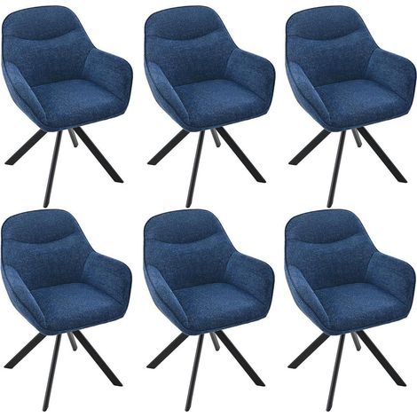 Drehstuhl 6er Set mit Armlehne, 360° drehbar, Chenille, dunkelblau (1/5)