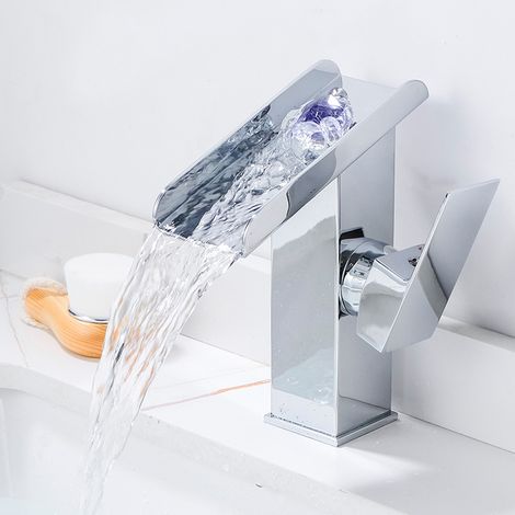 Robinet cascade en acier inoxydable avec éclairage LED pour eau chaude et froide (1/2)