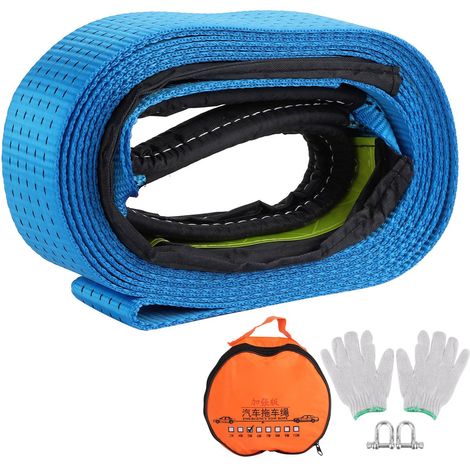 Kit de sangle de remorquage 5m/16,4ft, 8 tonnes de résistance à la rupture, corde de treuil avec jeu d'anneaux en D et sac de rangement (1/5)