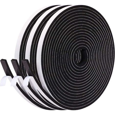 Joint Isolation Fenêtre en Mousse Adhésif, Joint Porte Entrée en Caoutchouc Antioxydant, 6mm X 3mm,15M total, Joint Phonique Multiusage Coupe Vent, Évite Froissement d'Article et Meuble, Noir (1/5)
