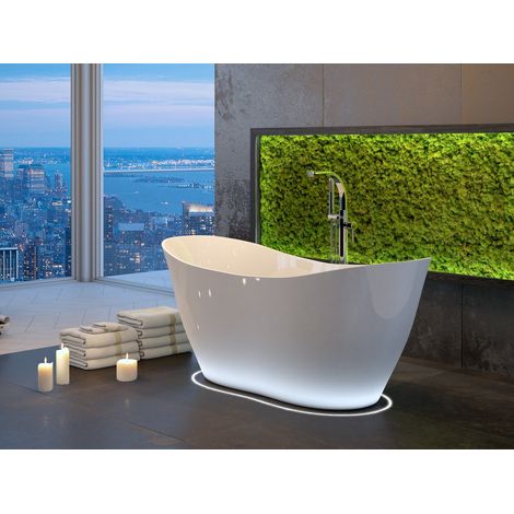 Azura Home Design – Baignoire îlot VIYA 160 x 70 cm – Fonte minérale – Bonde clic-clac en chrome – Installation facile – Confort optimal