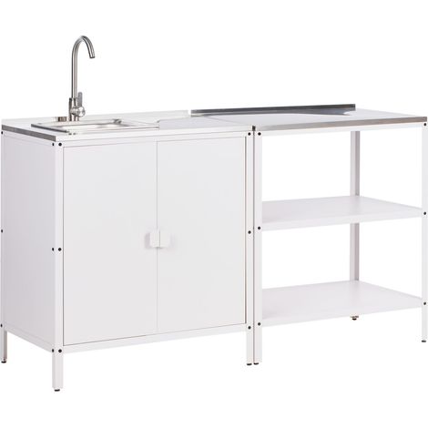 Outdoor-Küche 2er Set mit Spüle VILAMA Metall Weiß