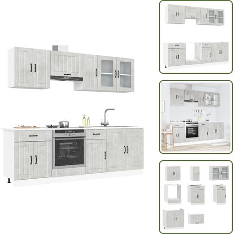 Armadi da cucina in legno - vidaXL Set Mobili da Cucina 8 pz Lucca Grigio Cemento in Truciolato - Armadi da cucina grigio cemento