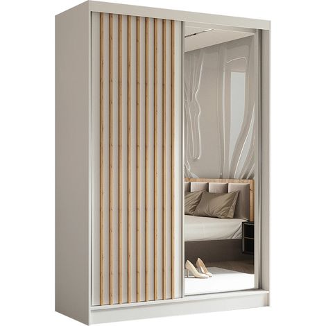 AX LIVING Cabinio Schrank mit Spiegel Weiß Eiche Artisan Lamell 150 cm