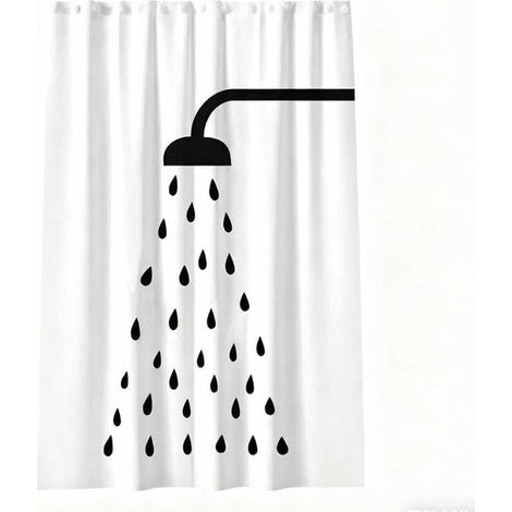Rideau de douche en tissu anti-moisissure, motif imprimé gris et blanc, matière polyester, lavable et imperméable, avec œillets métalliques, 180 x 180 cm.