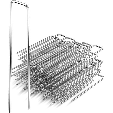 100 Chevilles de Jardin, Piquets d'ancrage au Sol en Acier Antirouille Piquets Forme de U Ancrage au Sol Stable pour Toile Anti-Mauvaises Herbes, Toile de Jardin, Clôture et Camping (1/5)