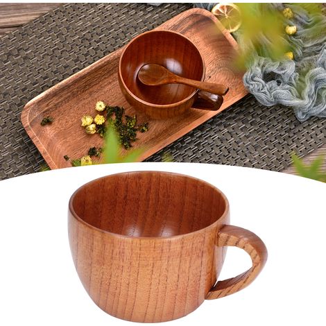 Tasse en Bois 200ml à Ventre Rond pour Thé, Café ou Vin - Design Classique avec Anse pour Cuisine ou Bureau (1/5)