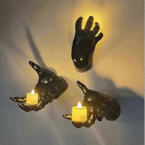 Décoration murale d'Halloween 2025 : bougies en résine en forme de mains, motif mains d'horreur (lot de 3). (1/5)