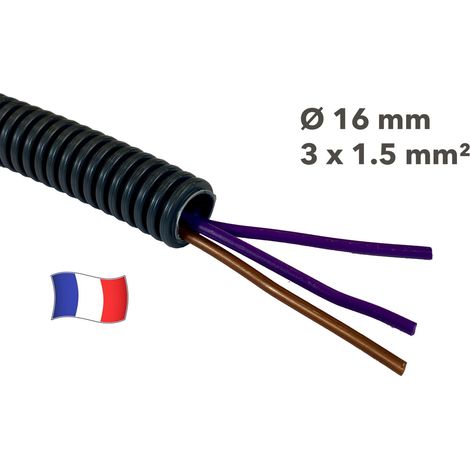 Gaine électrique préfilée 5 mètres diam 16 avec 3 fils Violet, Violet, Marron 1.5 mm² - PREFA ELEC (1/2)