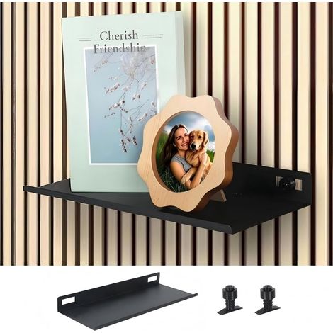 Étagère pour panneaux acoustiques sans perçage - En métal noir - Étagère murale - Accessoires de panneaux acoustiques - Étagère flottante pour salon, chambre à coucher, bureau, cuisine - Sans (1/5)