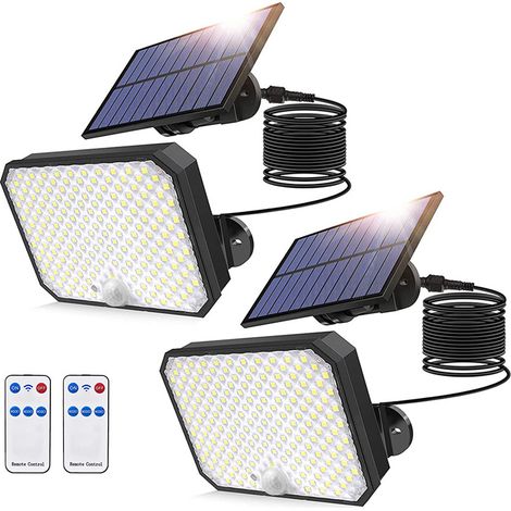 Lot de 2 lampes solaires extérieures à 360° avec détecteur de mouvement et télécommande, indice de protection IP65 (1/5)