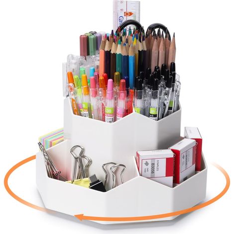 Rotierender Stifthalter, drehbarer Schreibtisch-Organizer, um 360 Grad drehbarer Stiftaufbewahrungs-Organizer, Schreibtisch-Stifthalter mit 9 Fächern – Weiß