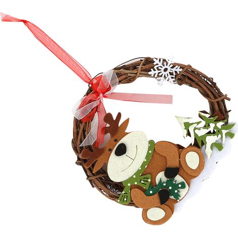 Couronne de Noël décorative en rotin, couronne de vigne ronde, bricolage de Noël, décoration intérieure pour la maison, les fêtes, les boutiques et les bureaux (OfficeBear). (1/5)