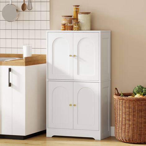 Mobile da cucina, mobile alto con 2 ripiani regolabili, credenza da cucina con 4 ante curve 60 x 30 x 110 cm, bianco