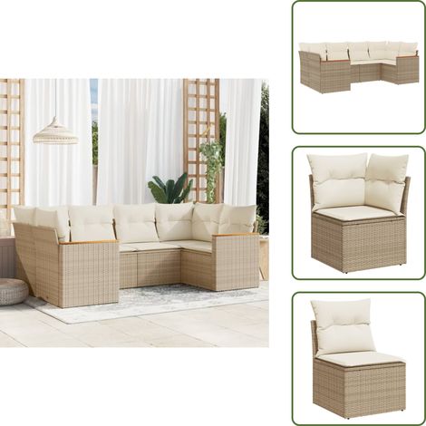 6-tlg. Garten-Sofagarnitur mit Kissen Beige Poly Rattan - Gartensofas - Outdoor-Möbel - Gartenmöbelset - Rattanmöbel - Lounge Set (1/5)