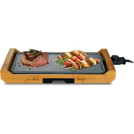 Piastra grill elettrica 2200W con base in bamboo cm 43x23