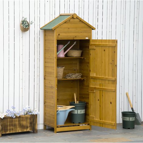 Armario jardín almacenamiento madera natural con estantes OKMYHOME (1/4)