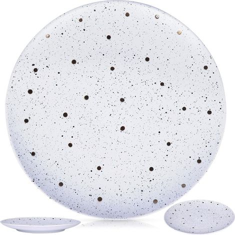 Plato llano grande, plano y poco profundo, blanco, negro y dorado, con motas blancas y negras, de 26,5 cm. (1/5)