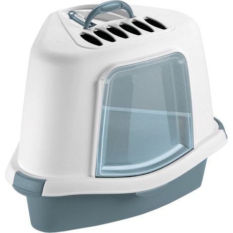 Maison de toilette Corner, 54 x 40 x 40 cm, hauteur 40 cm, bleu acier, pour chat. - animallparadise (1/2)