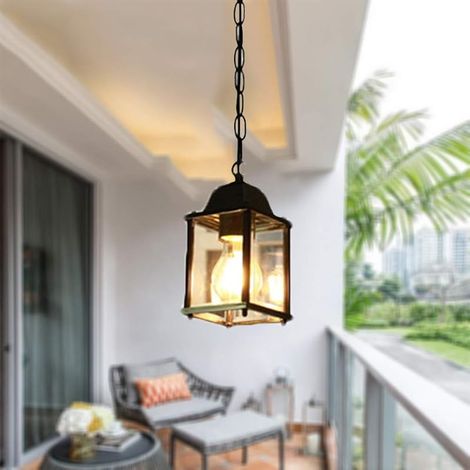 Pendentif En Plein Air Suspendus Lanterne Étanche Lustre Métal Terrasse Patio Clôture Extérieur Plafond Suspension E27 Aluminium imperméables pour Porche Couloir Véranda Cour Chambre, Noir (1/5)