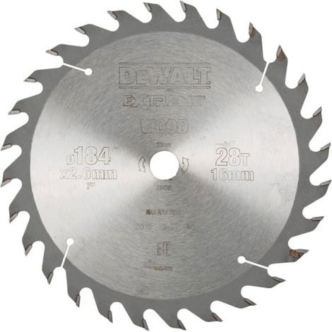 DEWALT Circular Saw Blade 184mm, 16mm Bore, 28 Teeth