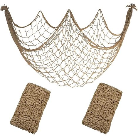 Fish Net - 80x40 Inch - 100% Cotton - 3 mm Thickness - Nautical Wall Table Ceiling Decor - 2 Pack (1/5)