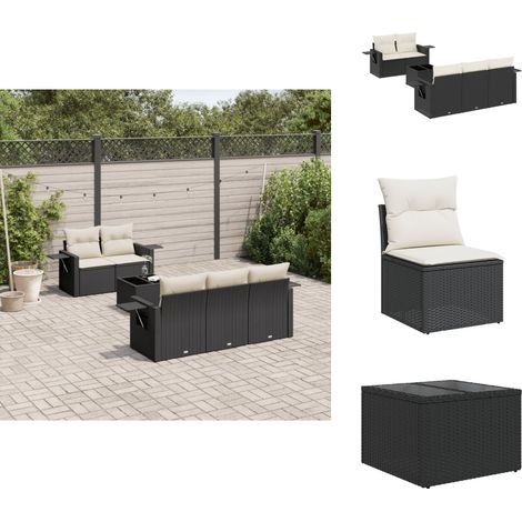 6-tlg. Garten-Sofagarnitur mit Kissen Schwarz Poly Rattan - Gartengestell - Gartenmöbel Set - PE-Rattan Möbel - Outdoor Lounge - Gartenlounge (1/5)